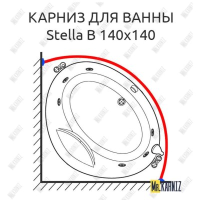 Карниз для ванны Doctor Jet Stella B 140х140 Усиленный 20 мм MrKARNIZ